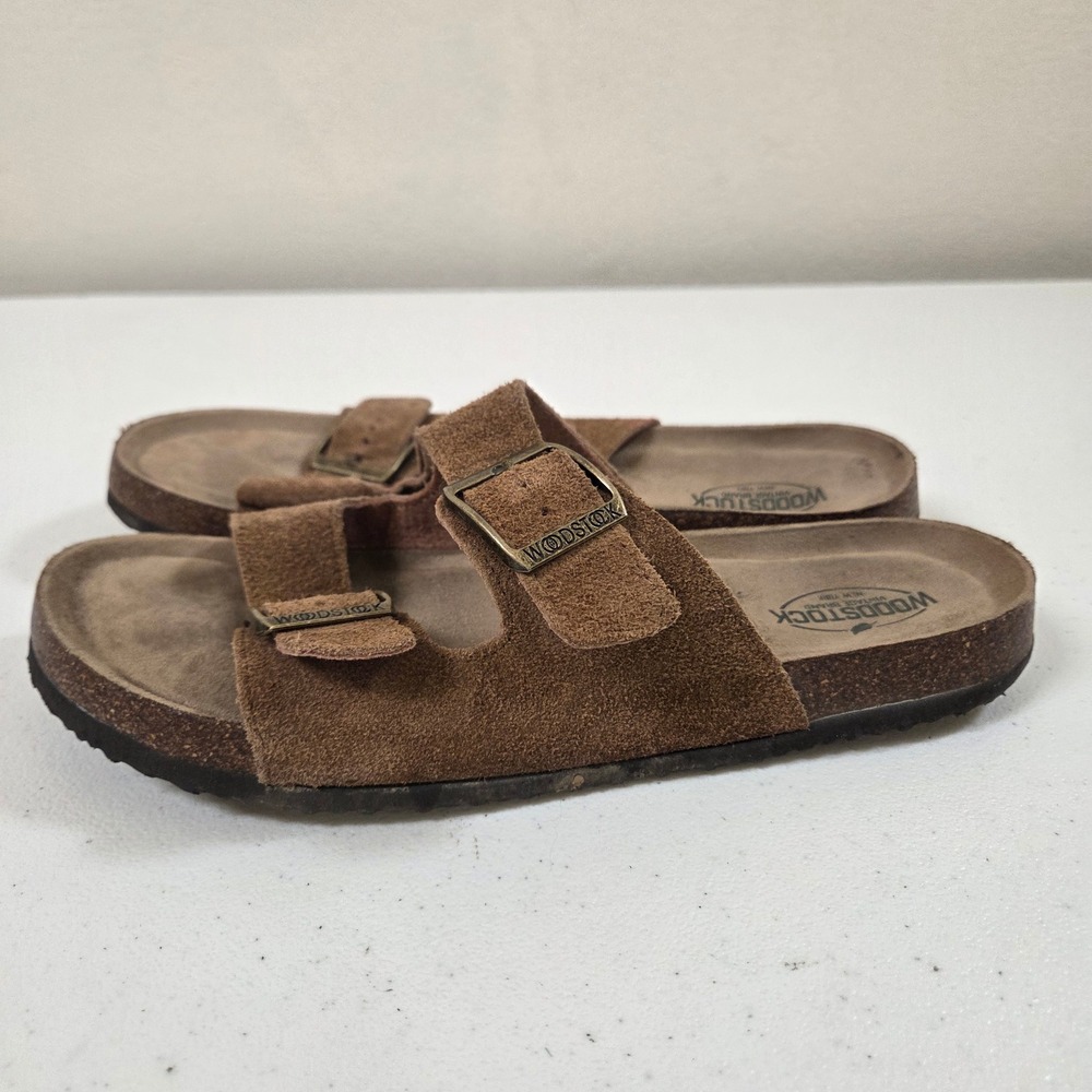 Woodstock Vintage Brand Brown Suede Two Strap Buckle Cork Slide Sandals Mens 11